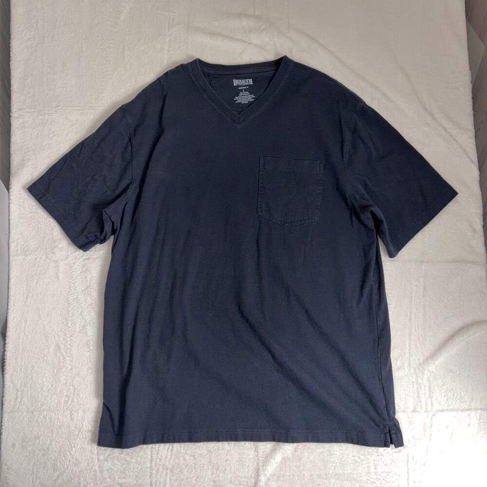 Duluth Trading Longtail Tee Men's L Navy V-Neck Pocket T-Shirt Classic Cotton